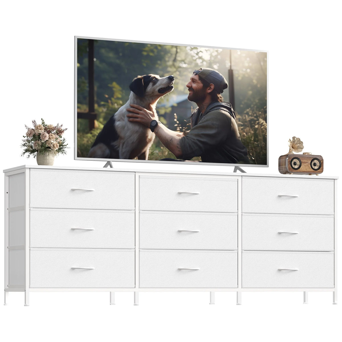 Dresser With 9 Fabric Drawers, TV Stand For TVs Up To 70 Inches | Wide Dresser - ULGS233WH02S