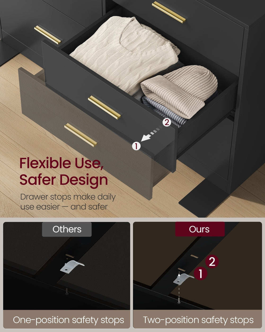 Dresser With LED Lights And Power Strip, 46.9 Inch Bedroom Chest - product photo 22