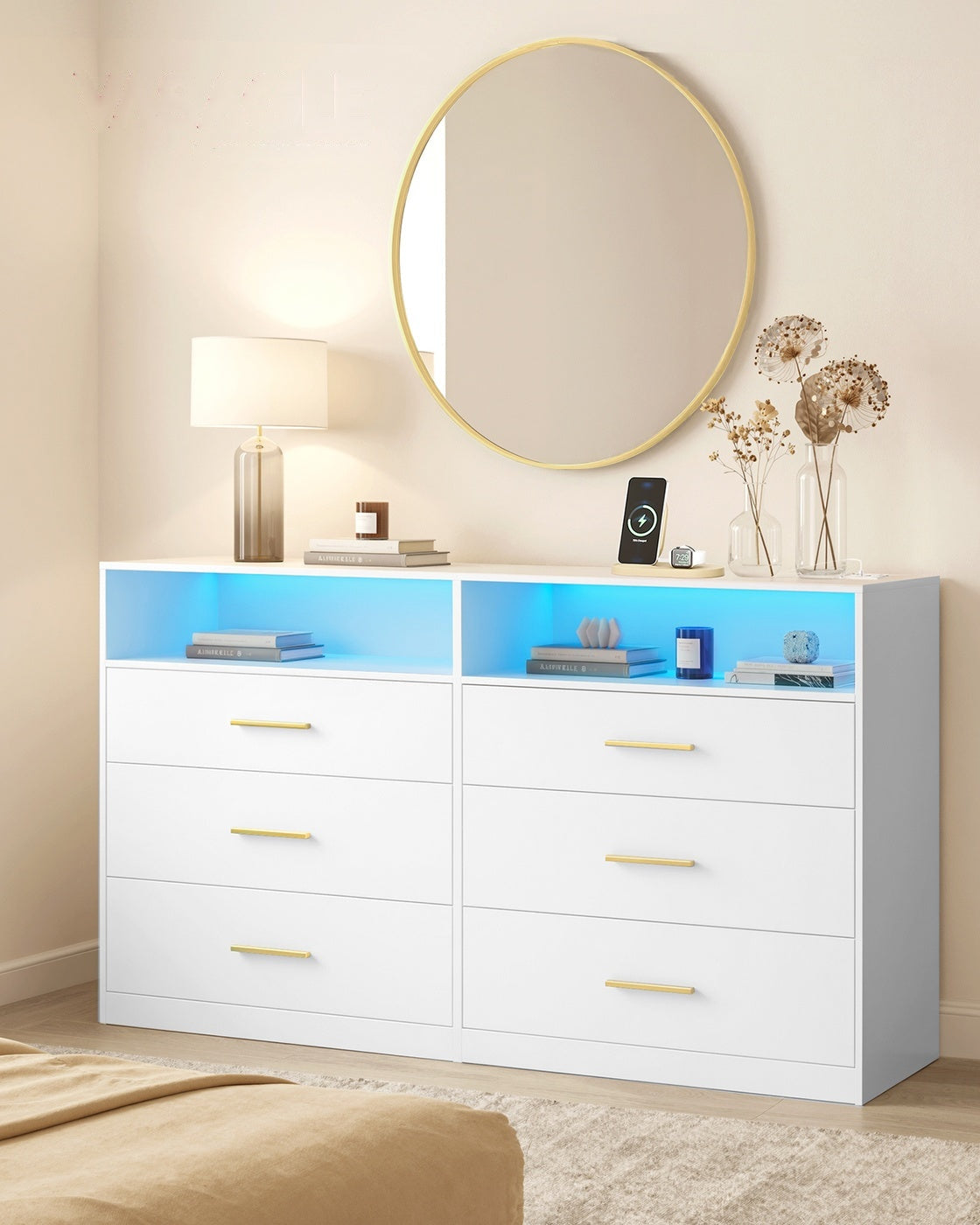 Dresser With LED Lights And Power Strip - product photo 02