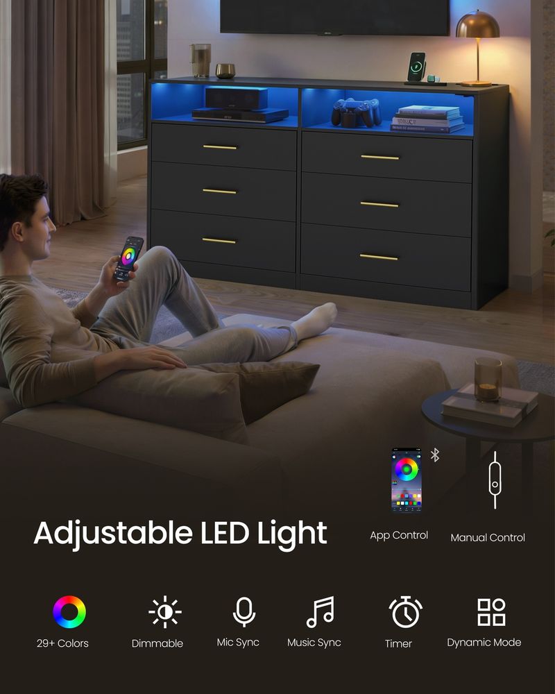 Dresser With LED Lights And Power Strip - product photo 12
