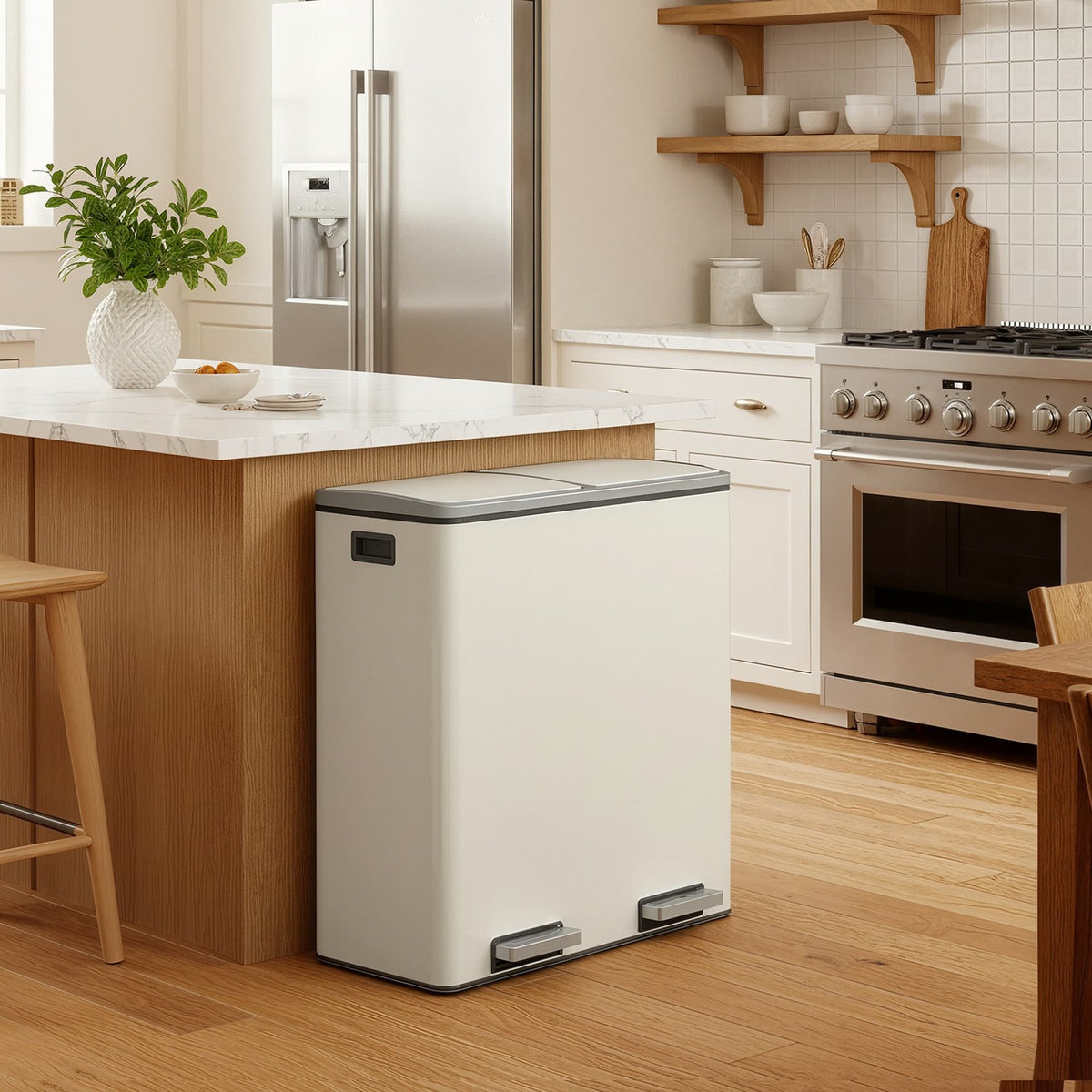 Dual Compartment Kitchen Trash Can With Airtight Hinged Lids - product photo 02