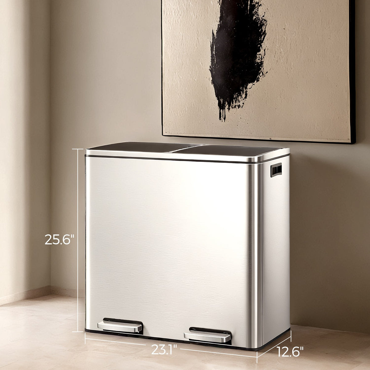 Dual Compartment Kitchen Trash Can With Airtight Hinged Lids - product photo 08