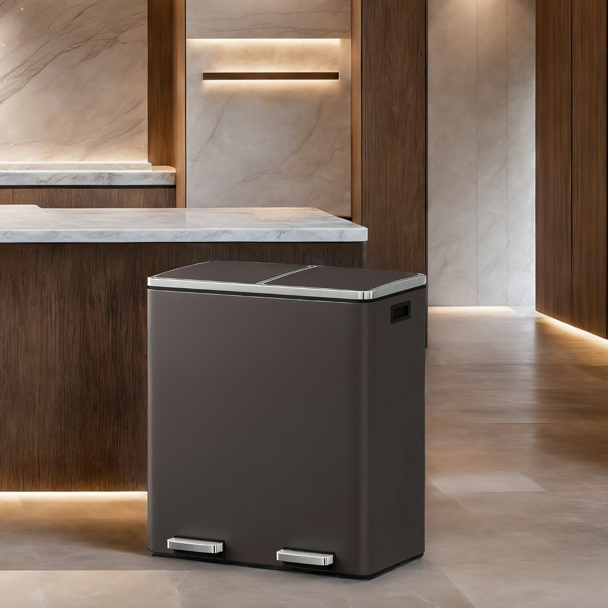Dual Compartment Kitchen Trash Can With Airtight Hinged Lids - product photo 12