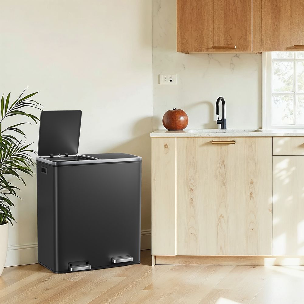 Dual Compartment Kitchen Trash Can With Airtight Hinged Lids - product photo 25
