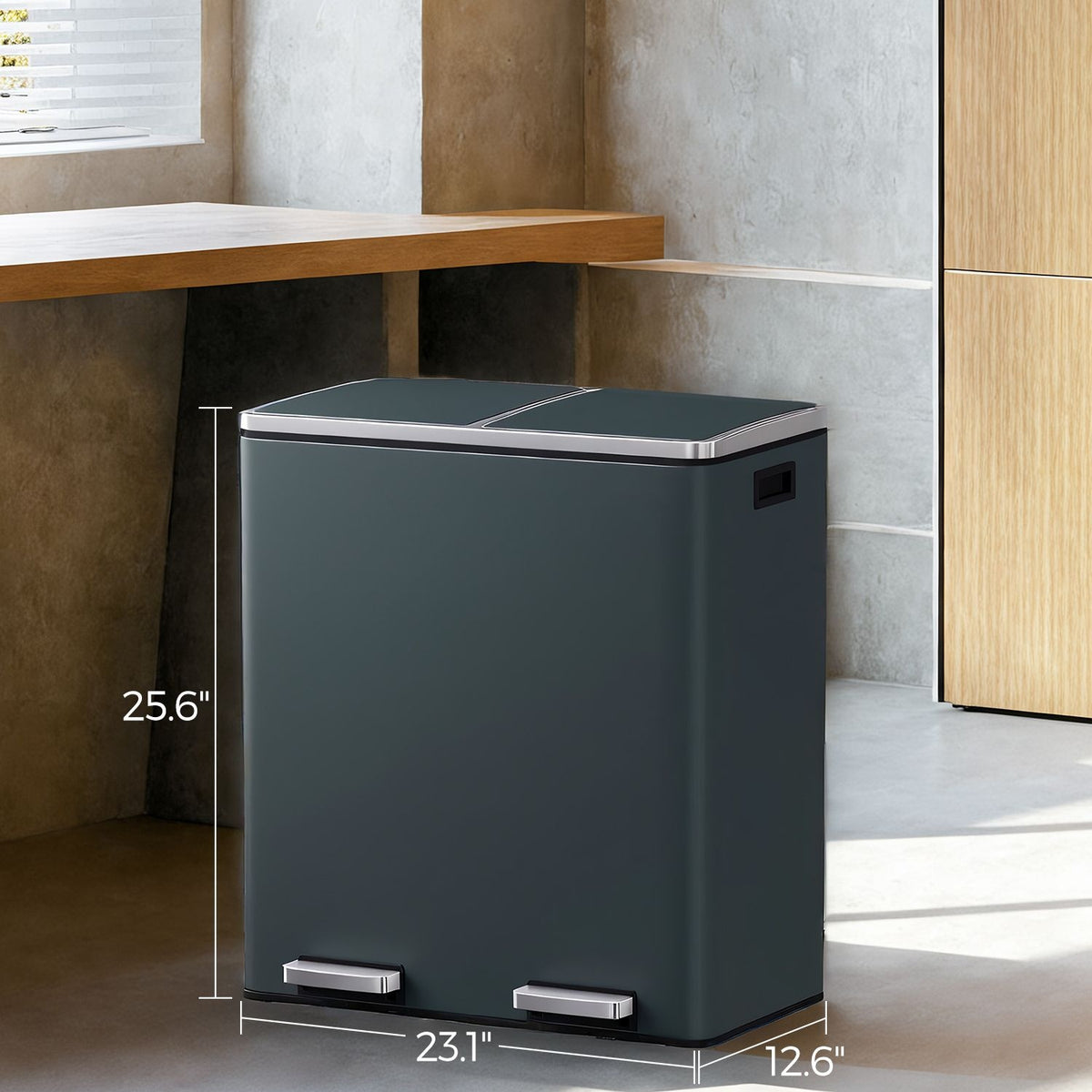 Dual Compartment Kitchen Trash Can With Airtight Hinged Lids - product photo 39