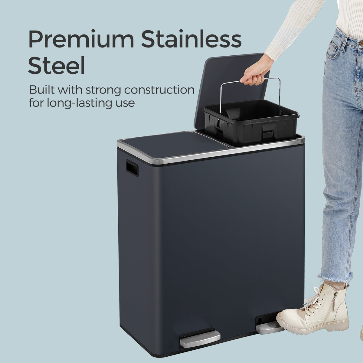 Dual Compartment Kitchen Trash Can With Airtight Hinged Lids - product photo 41