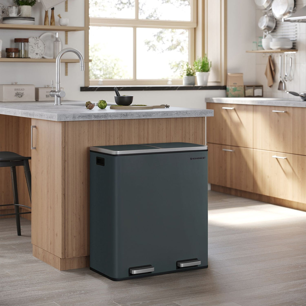 Dual Compartment Kitchen Trash Can With Airtight Hinged Lids - product photo 46