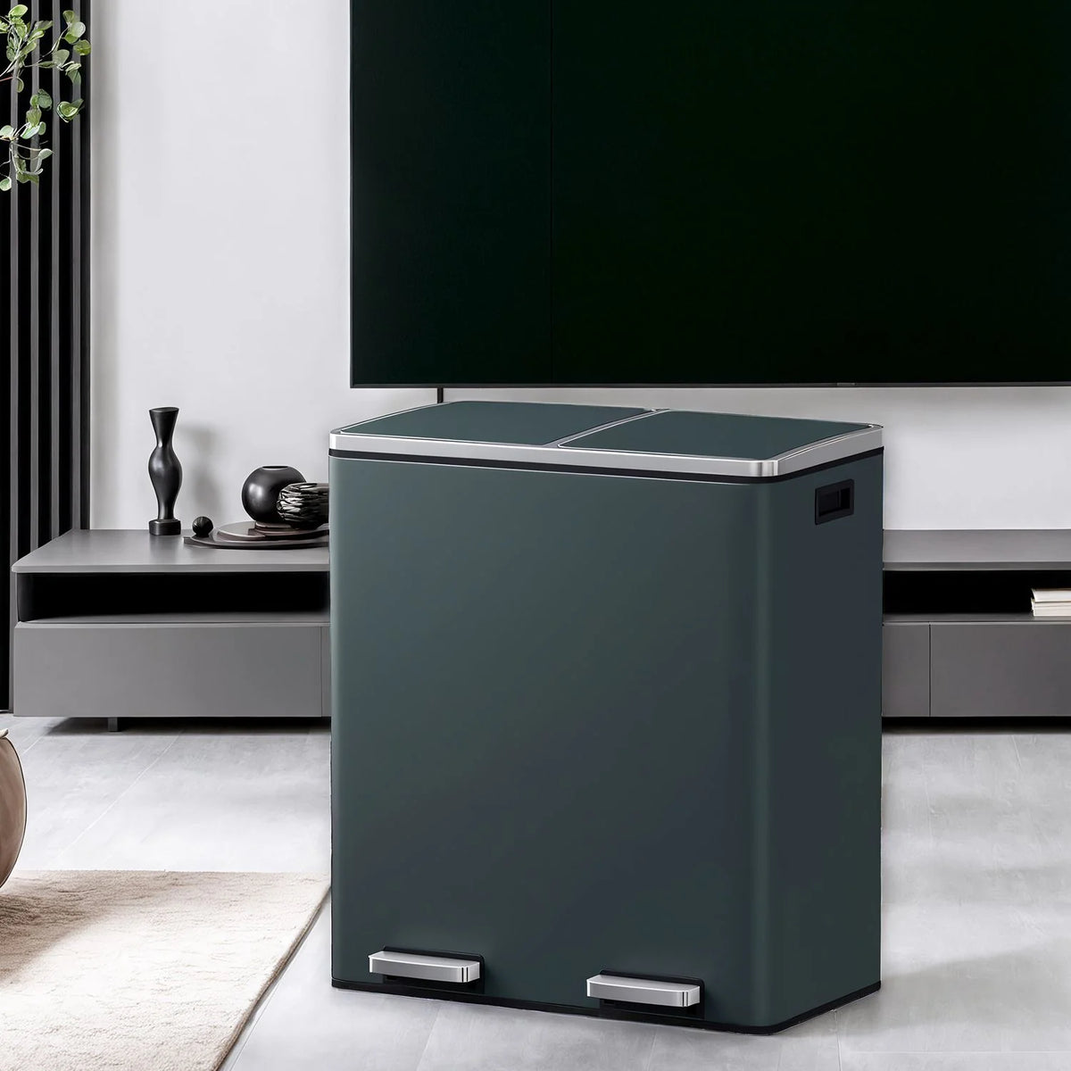 Dual Compartment Kitchen Trash Can With Airtight Hinged Lids - ULTB35B60GS