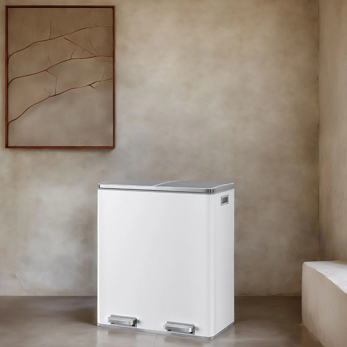 Dual Compartment Kitchen Trash Can With Airtight Hinged Lids - ULTB35B60WT