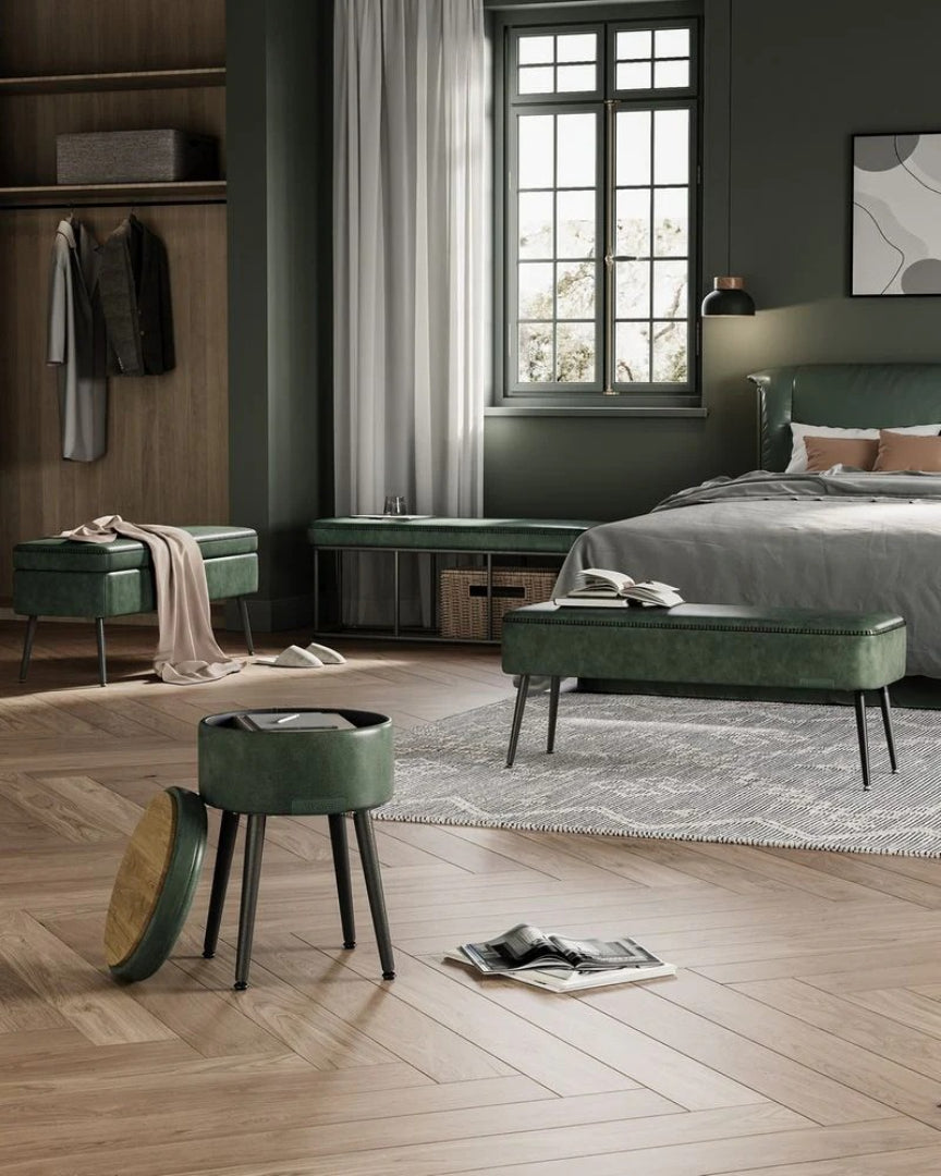 Storage Ottoman Bench With Legs & Upholstered Seat End Of Bed Bench – product view 11 | Ridgefield Furniture