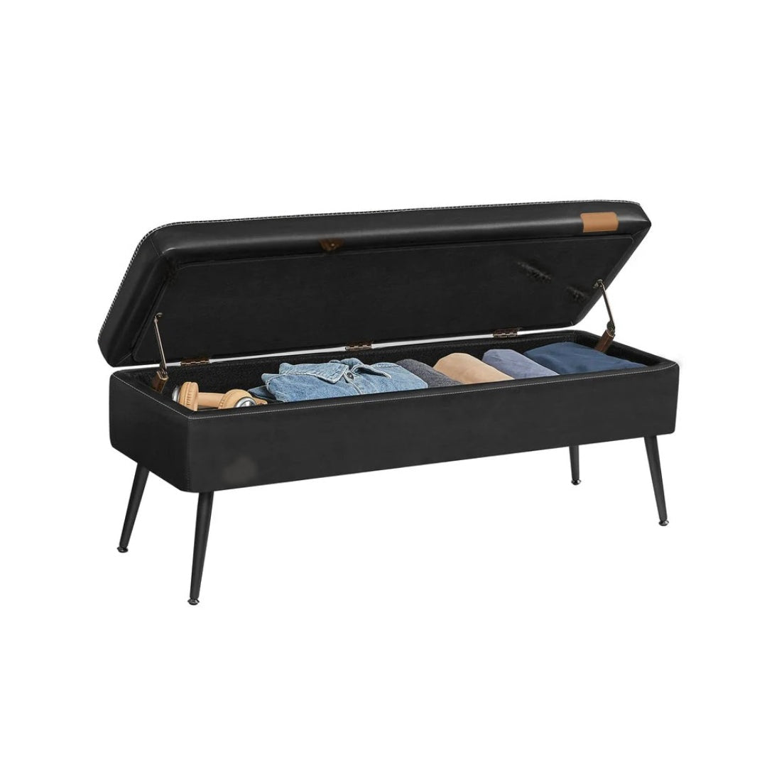 Storage Ottoman Bench With Steel Legs & Flip Lid Upholstered Seat – product view 2 | Ridgefield Furniture