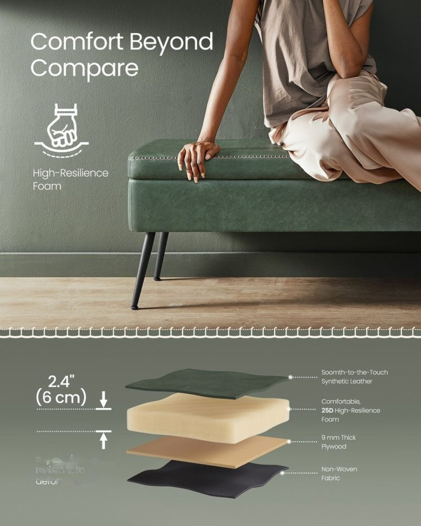 Storage Ottoman Bench With Steel Legs & Flip Lid Upholstered Seat – product view 8 | Ridgefield Furniture