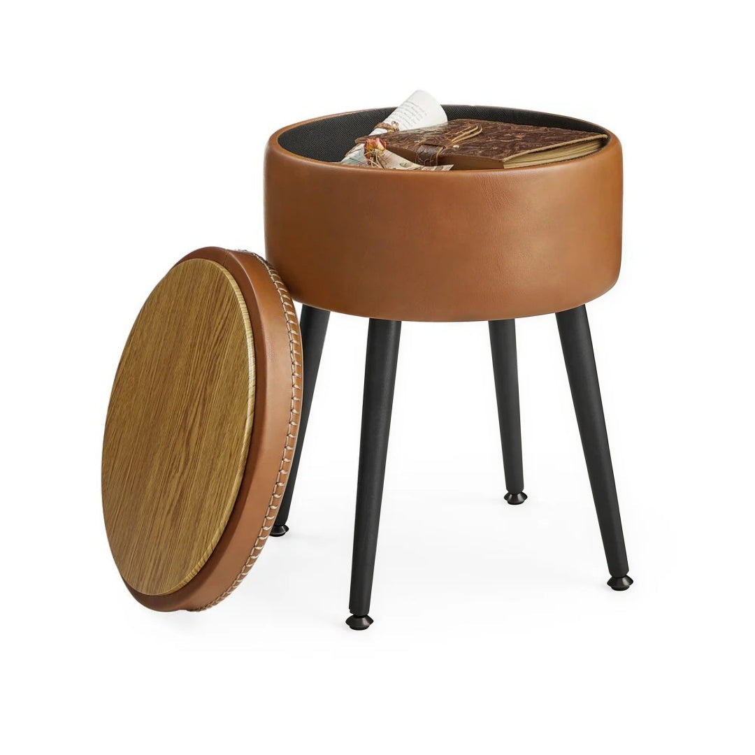 Storage Ottoman Vanity Stool With Flip Top & Steel Legs – product view 2 | Ridgefield Furniture