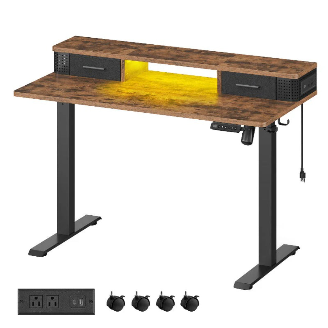 Electric Standing Desk With Drawers & Power Outlets – product view 1 | Ridgefield Furniture