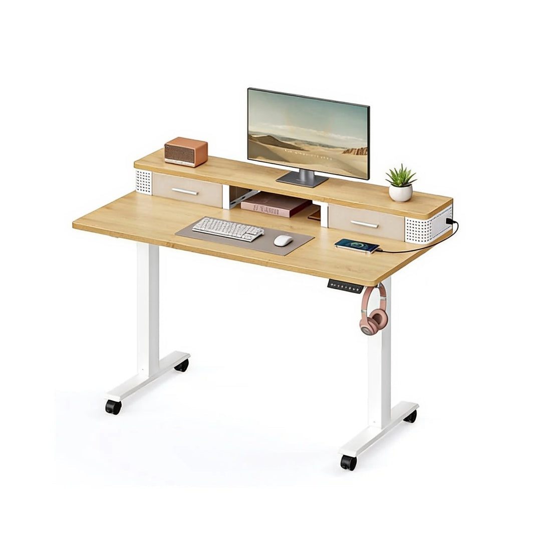 Electric Standing Desk With Drawers & Power Outlets – product view 2 | Ridgefield Furniture