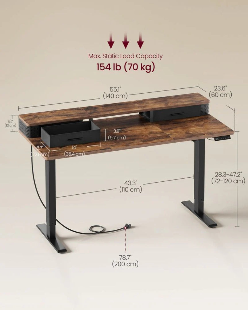 Electric Standing Desk With Drawers & Power Outlets – product view 14 | Ridgefield Furniture