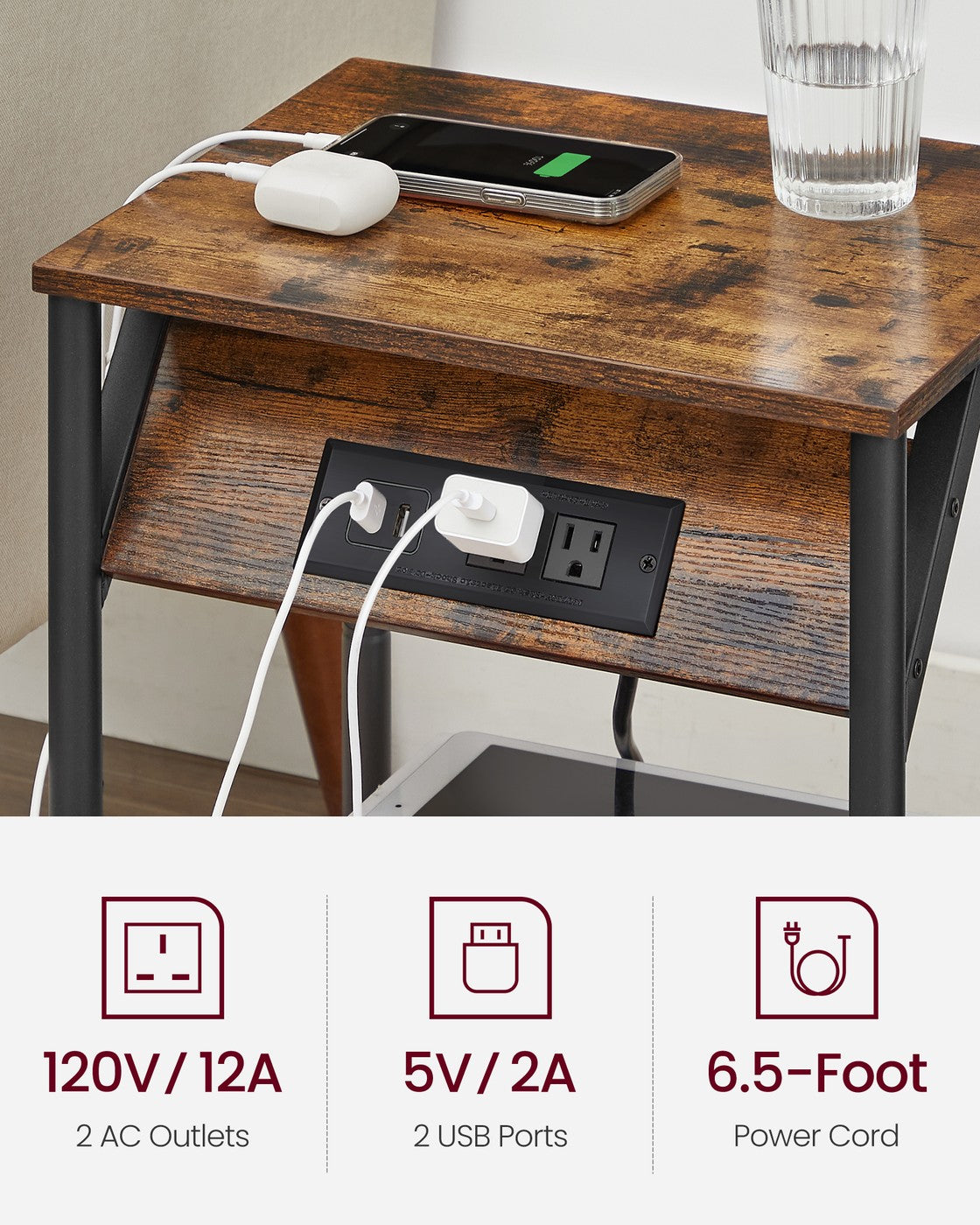 End Table With USB Ports And Outlets - product photo 03