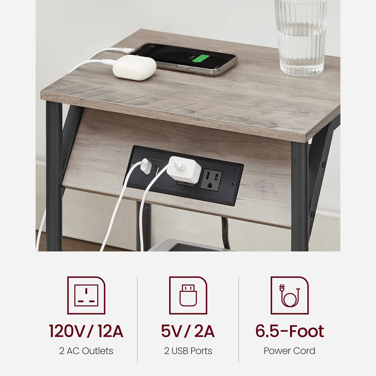 End Table With USB Ports And Outlets - product photo 12