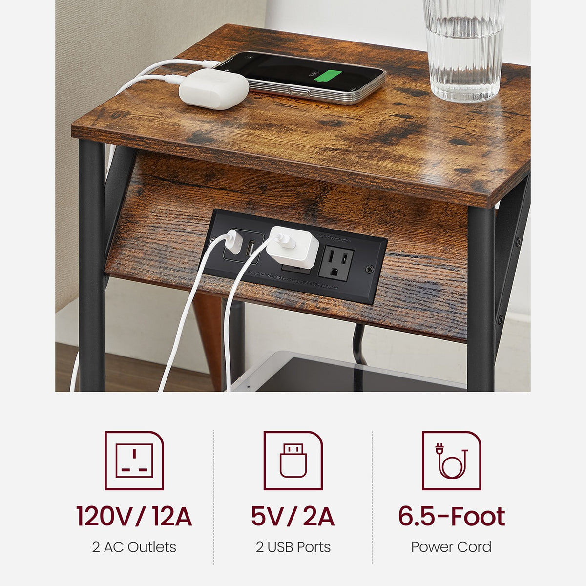 End Table With USB Ports And Outlets - product photo 21