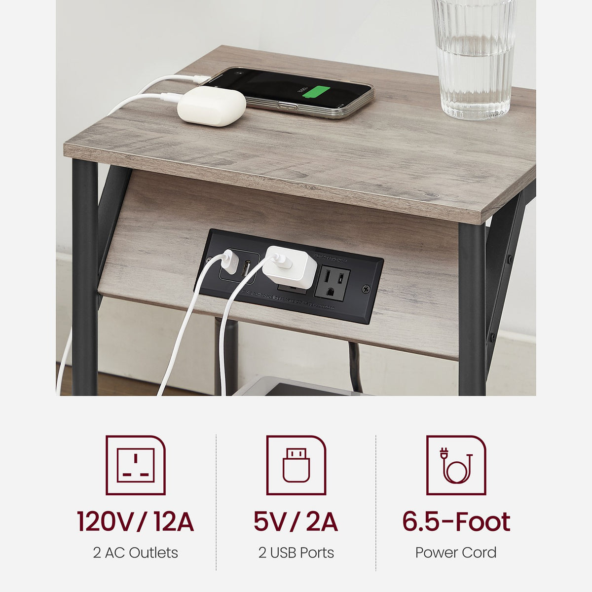 End Table With USB Ports And Outlets - product photo 30