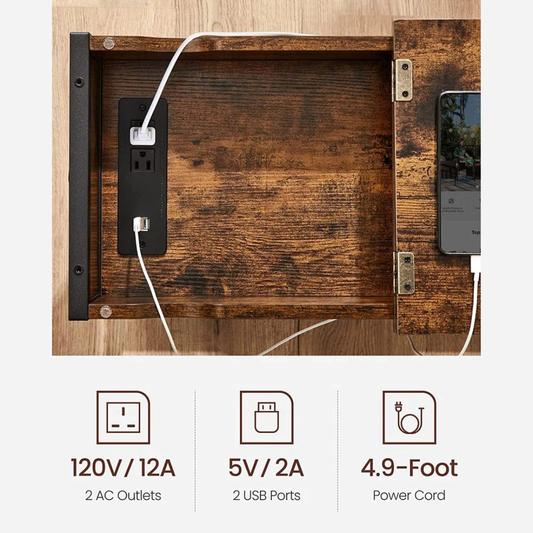End Table With USB Ports And Power Outlets Storage Shelf – product view 16 | Ridgefield Furniture