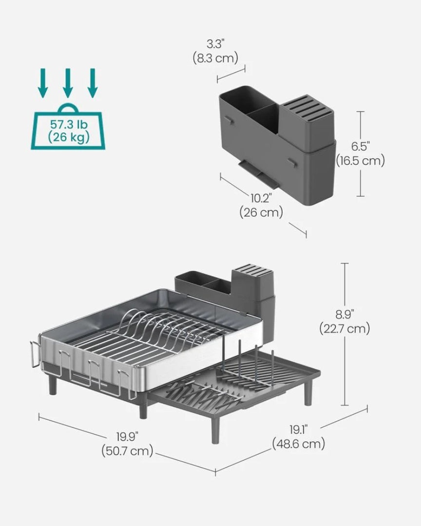 Expandable Stainless Steel Dish Drying Rack with Utensil and Cup Holder – product view 12 | Ridgefield Furniture
