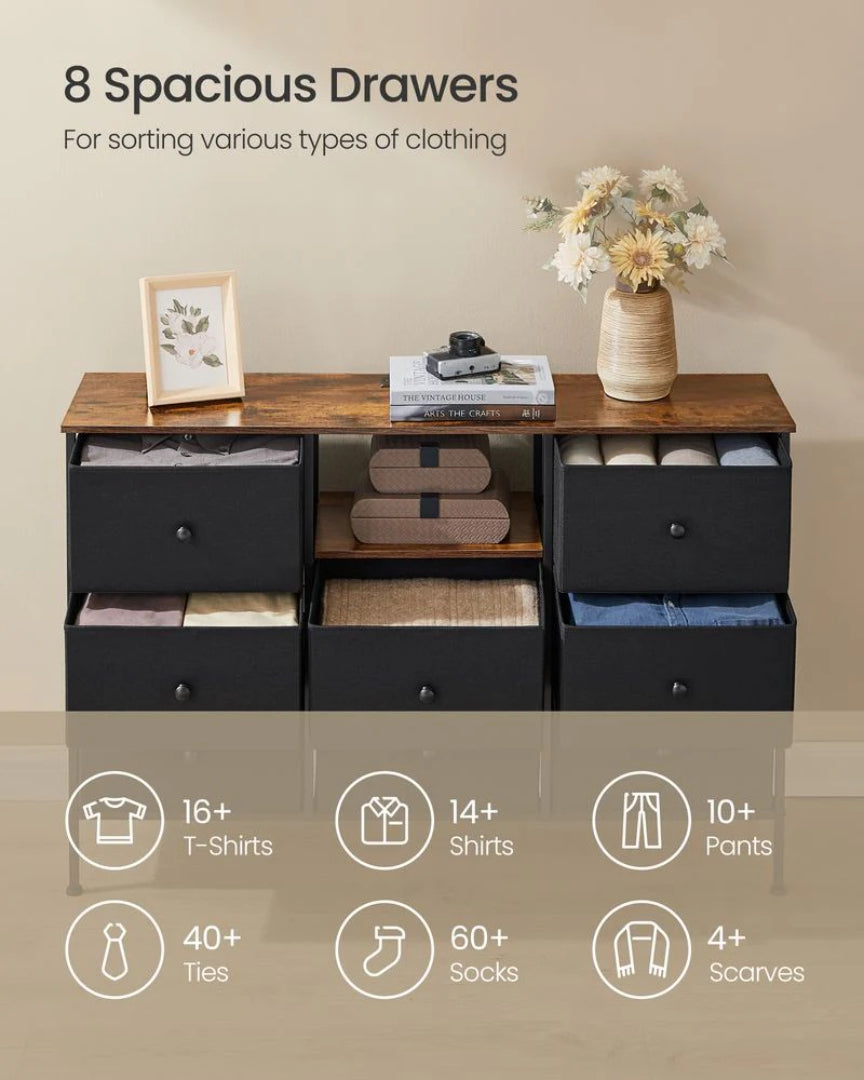 Fabric Dresser With LED Lights And Power Outlets 8 Drawer – product view 5 | Ridgefield Furniture