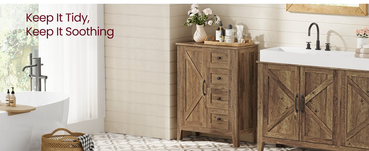 Farmhouse Bathroom Floor Cabinet With 4 Drawers And Adjustable Shelf - product photo 17