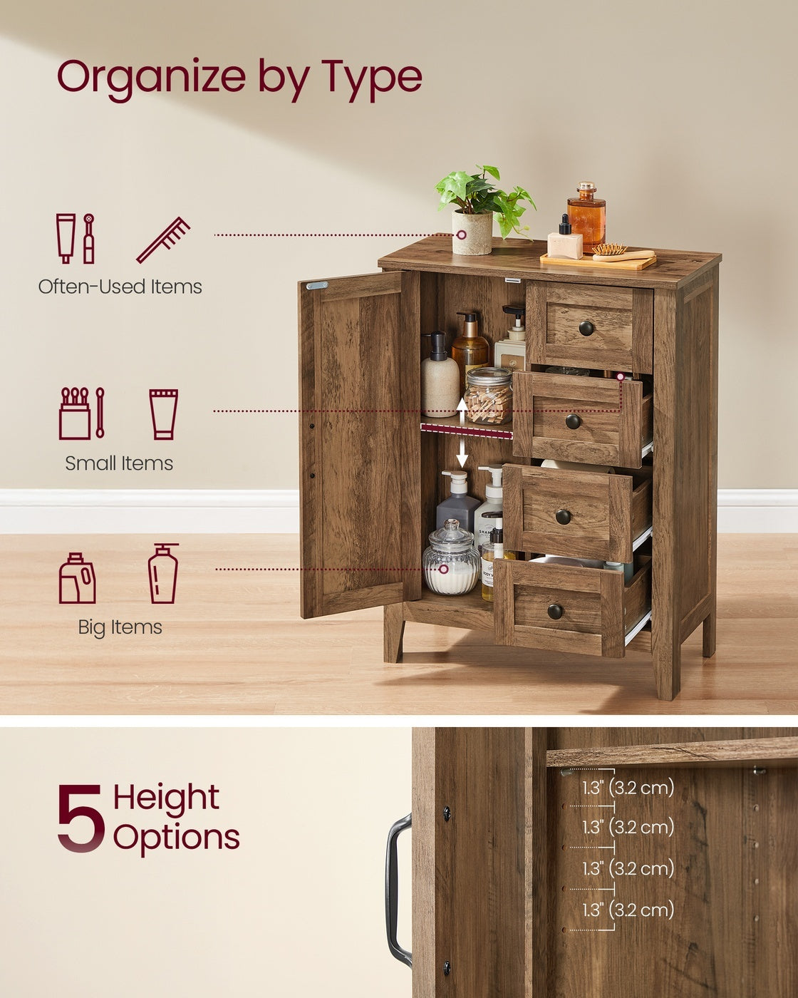 Farmhouse Bathroom Floor Cabinet With 4 Drawers And Adjustable Shelf - product photo 20