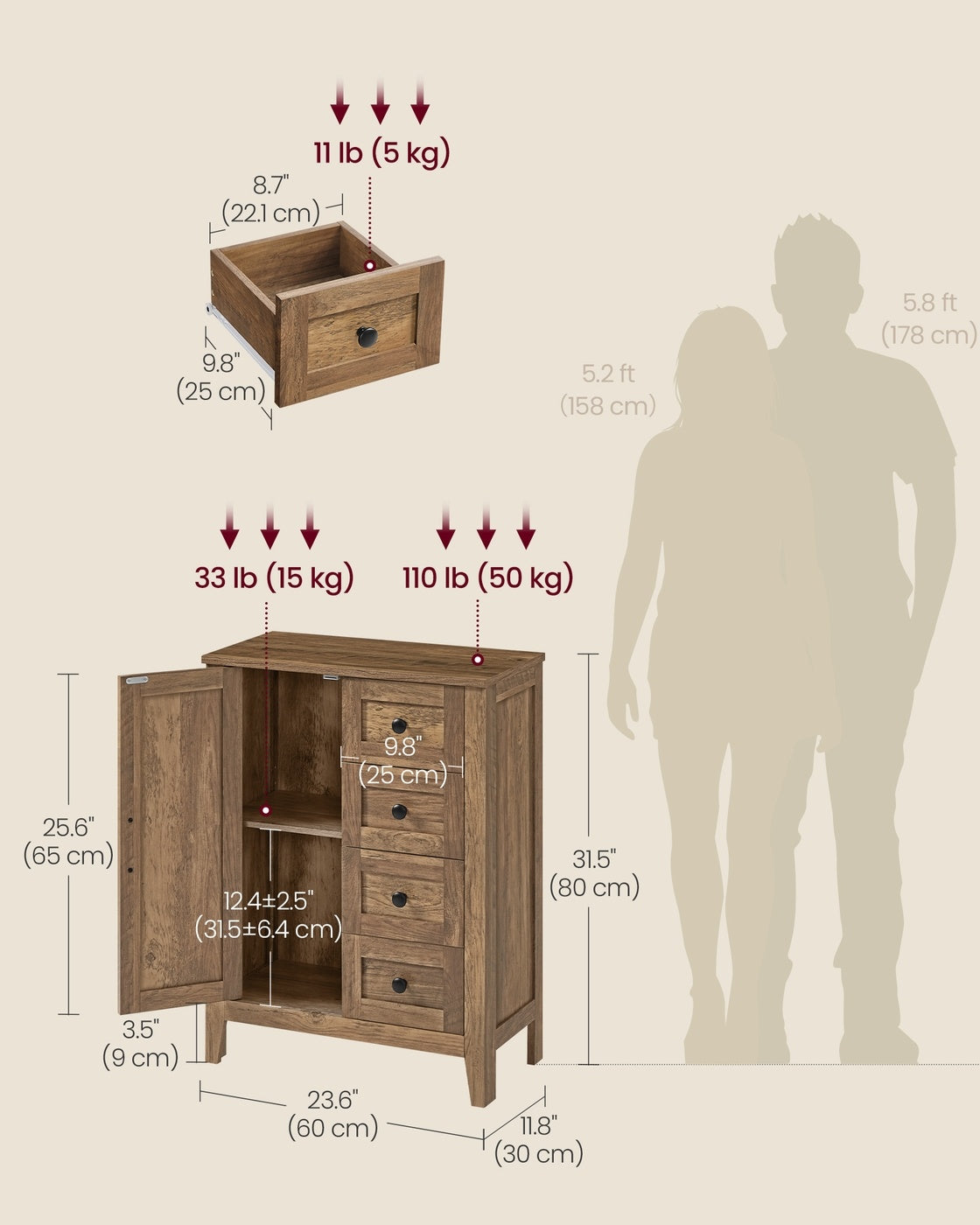 Farmhouse Bathroom Floor Cabinet With 4 Drawers And Adjustable Shelf - product photo 23