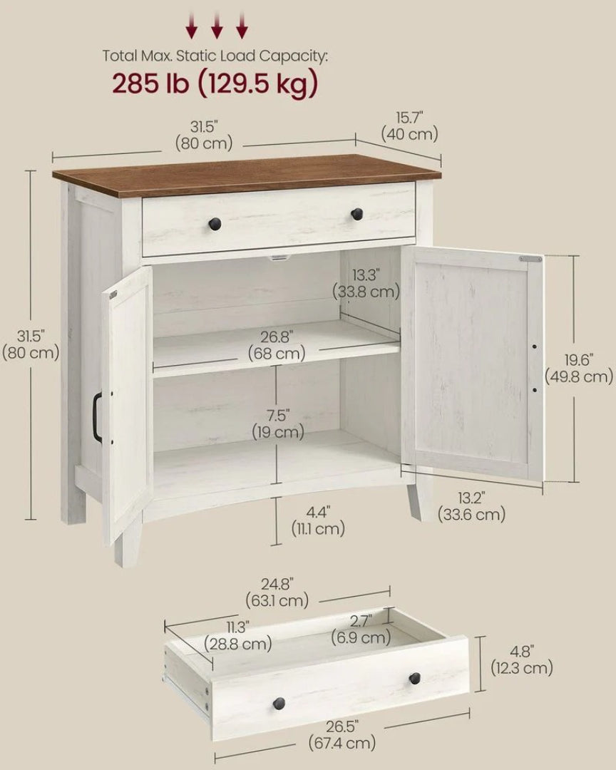 Farmhouse Buffet Cabinet with Drawer and Adjustable Shelf Storage – product view 8 | Ridgefield Furniture