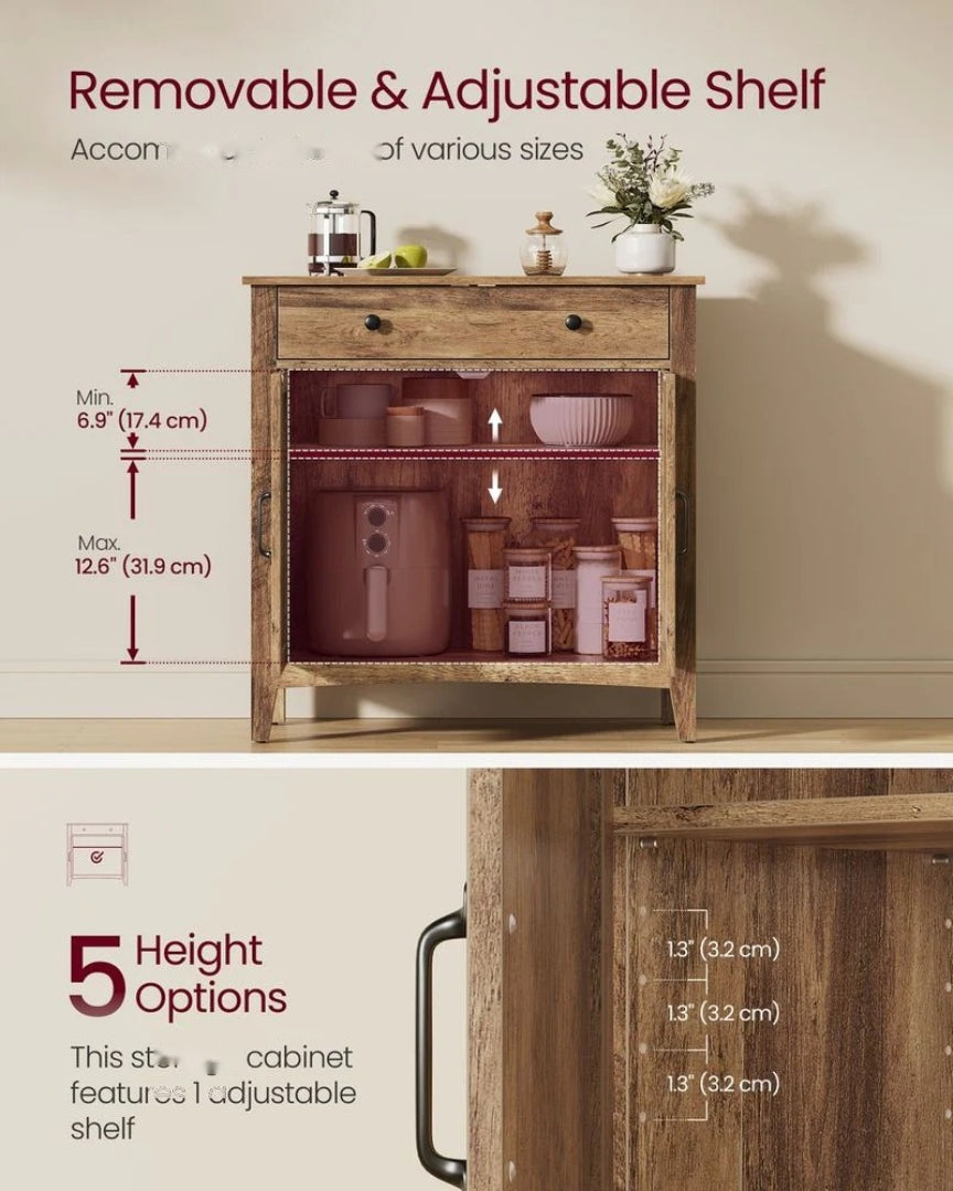 Farmhouse Buffet Cabinet with Drawer and Adjustable Shelf Storage – product view 17 | Ridgefield Furniture