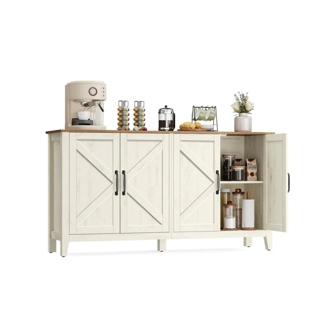 Farmhouse Buffet Storage Cabinet with Adjustable Shelves and 4 Doors – product view 1 | Ridgefield Furniture
