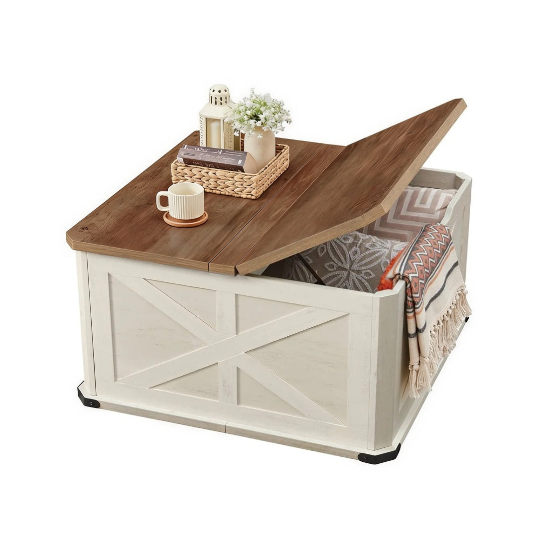 Farmhouse Coffee Table with Hidden Storage and Flip Top Lids – product view 1 | Ridgefield Furniture