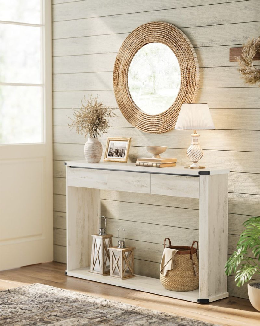 Farmhouse Console Table with 3 Drawers and Shelf – product view 13 | Ridgefield Furniture