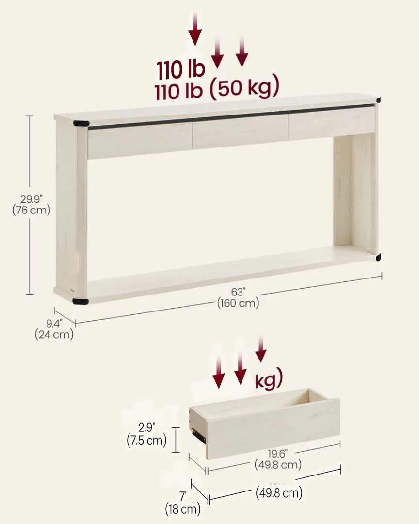 Farmhouse Console Table with 3 Drawers and Shelf – product view 19 | Ridgefield Furniture
