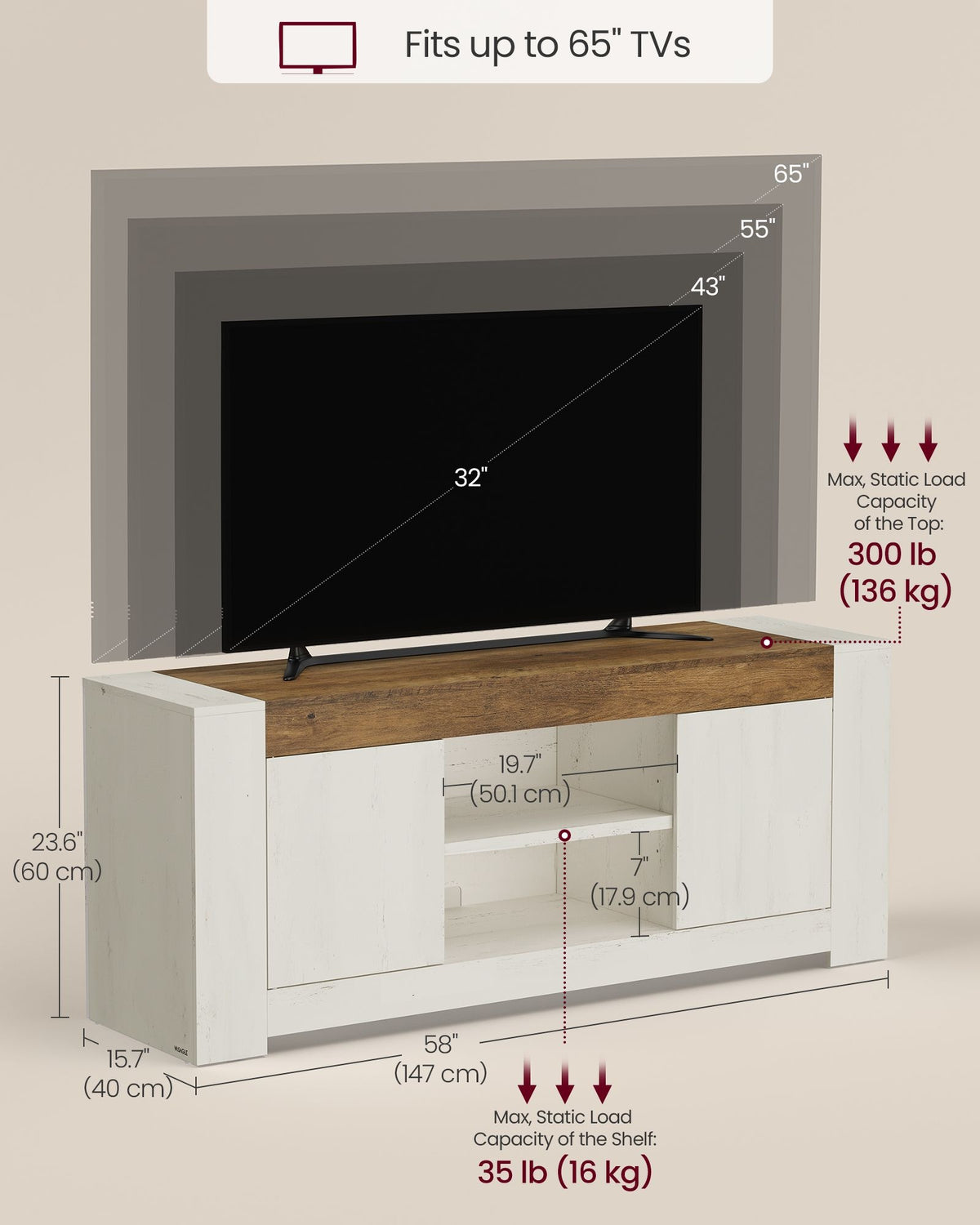 Farmhouse TV Stand With Storage Cabinets, 58 Or 70 Inch Media Console - product photo 09