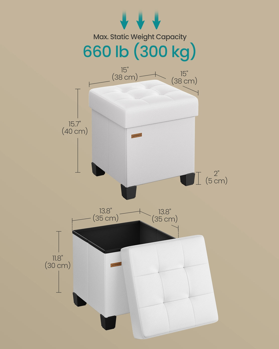 Faux Leather Cube Storage Ottoman With Legs - product photo 03