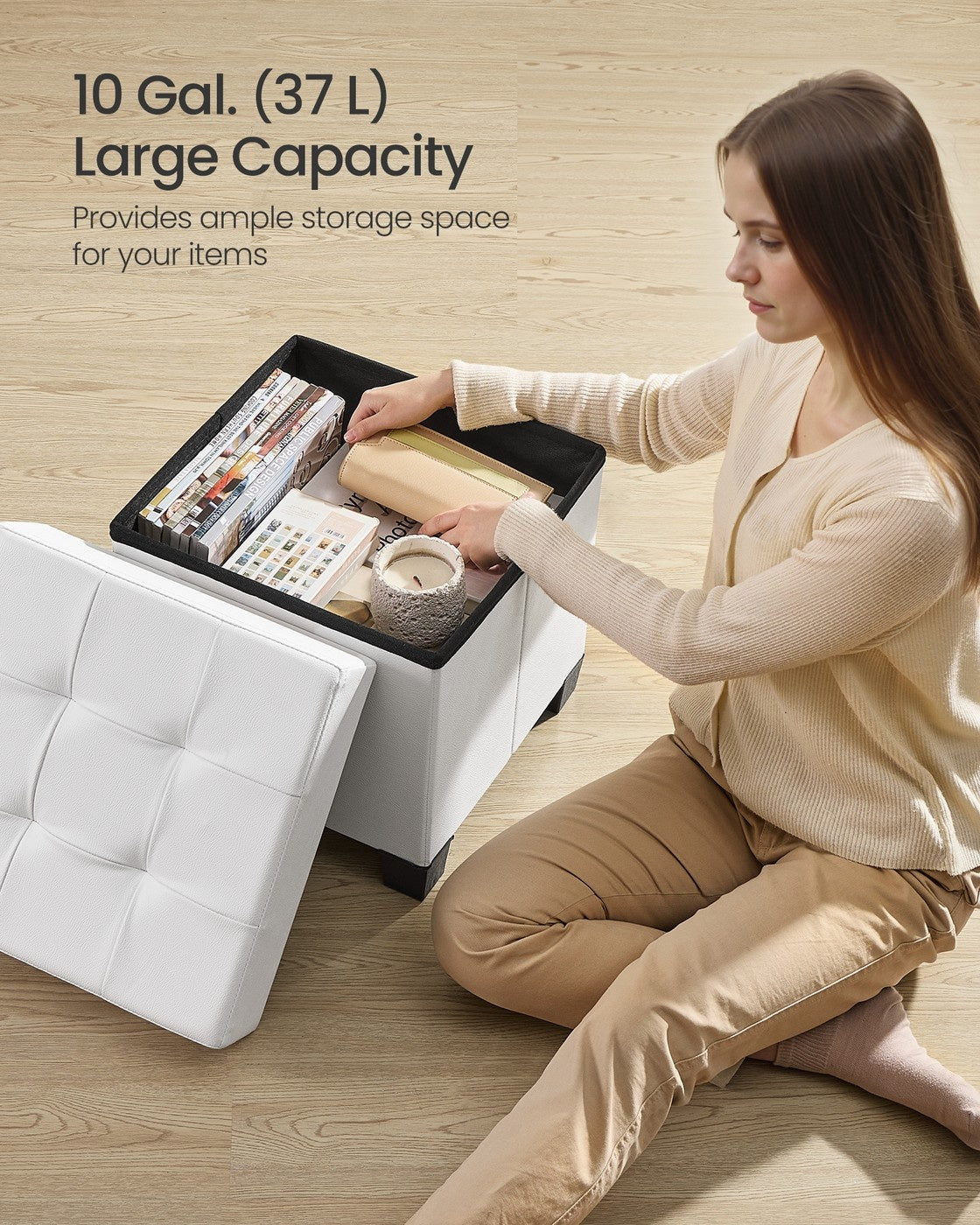 Faux Leather Cube Storage Ottoman With Legs - product photo 06