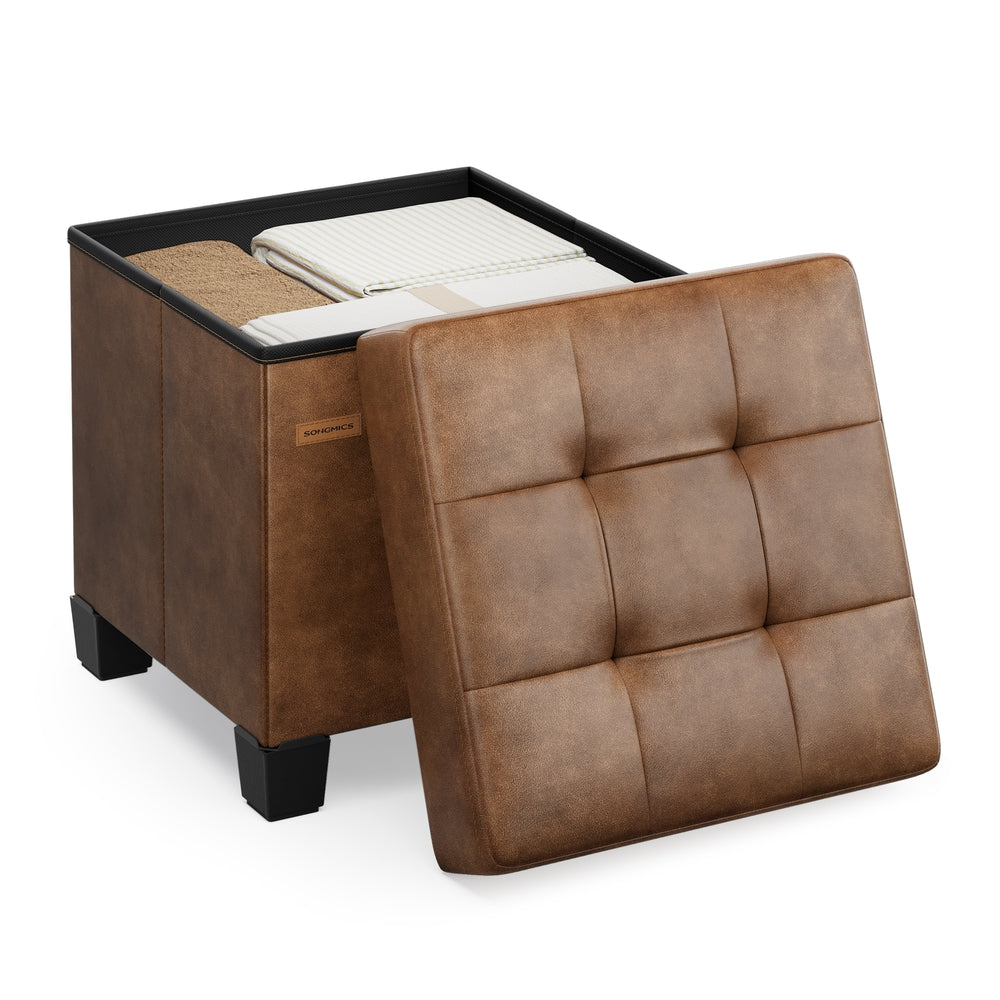 Faux Leather Cube Storage Ottoman With Legs - product photo 07