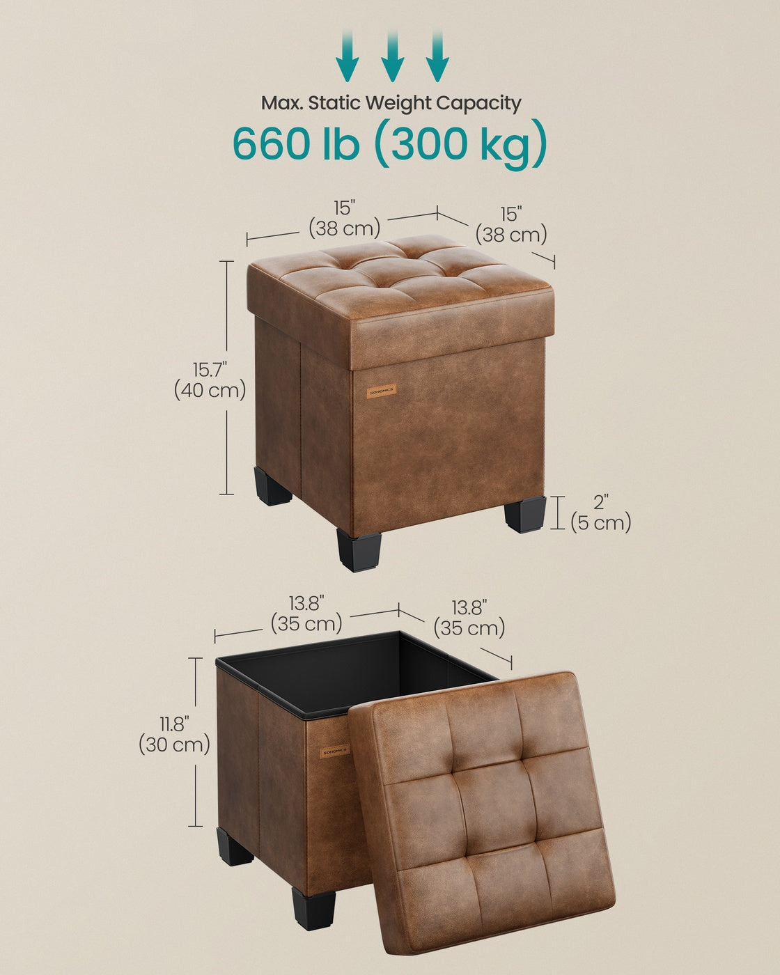 Faux Leather Cube Storage Ottoman With Legs - product photo 09