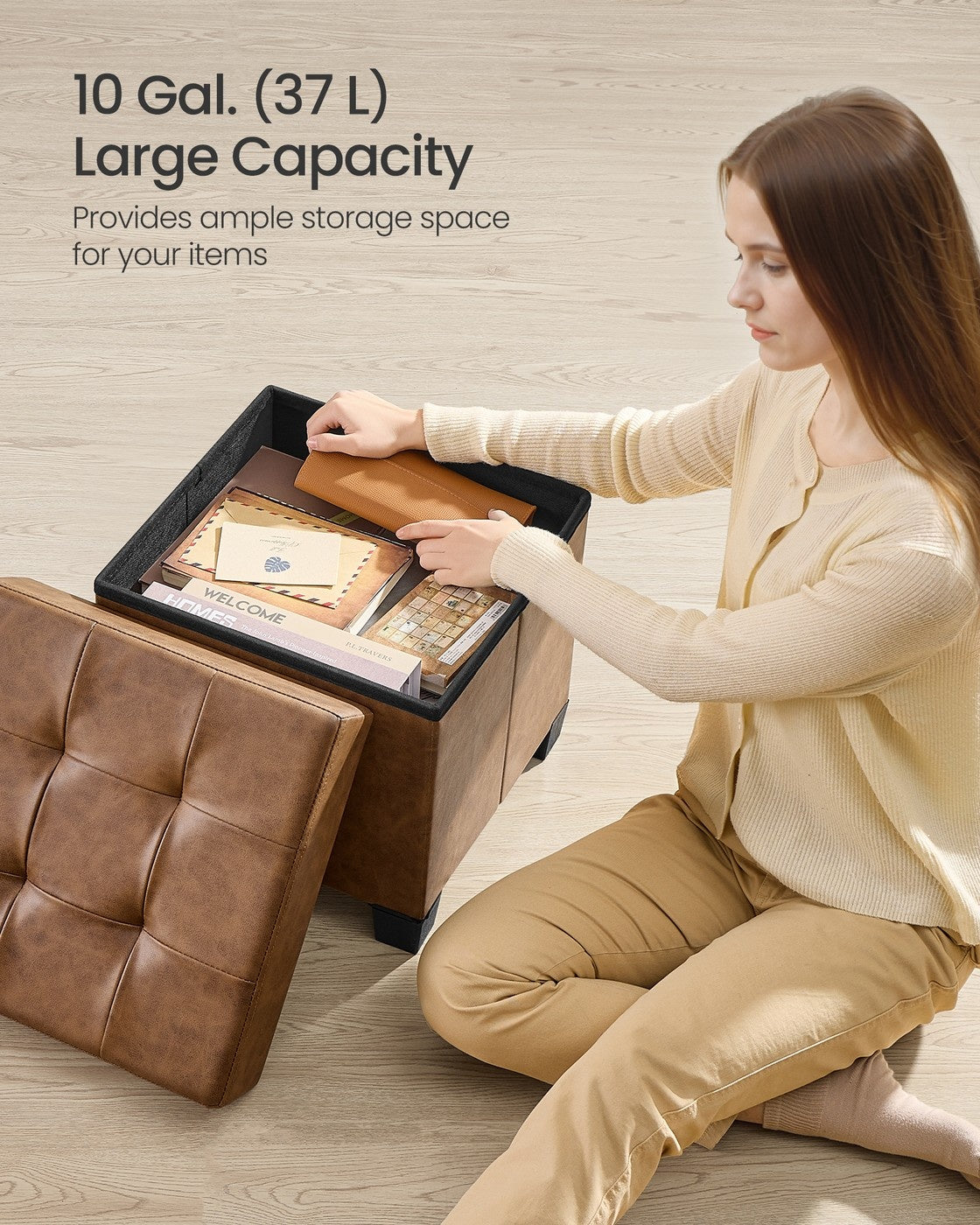 Faux Leather Cube Storage Ottoman With Legs - product photo 12