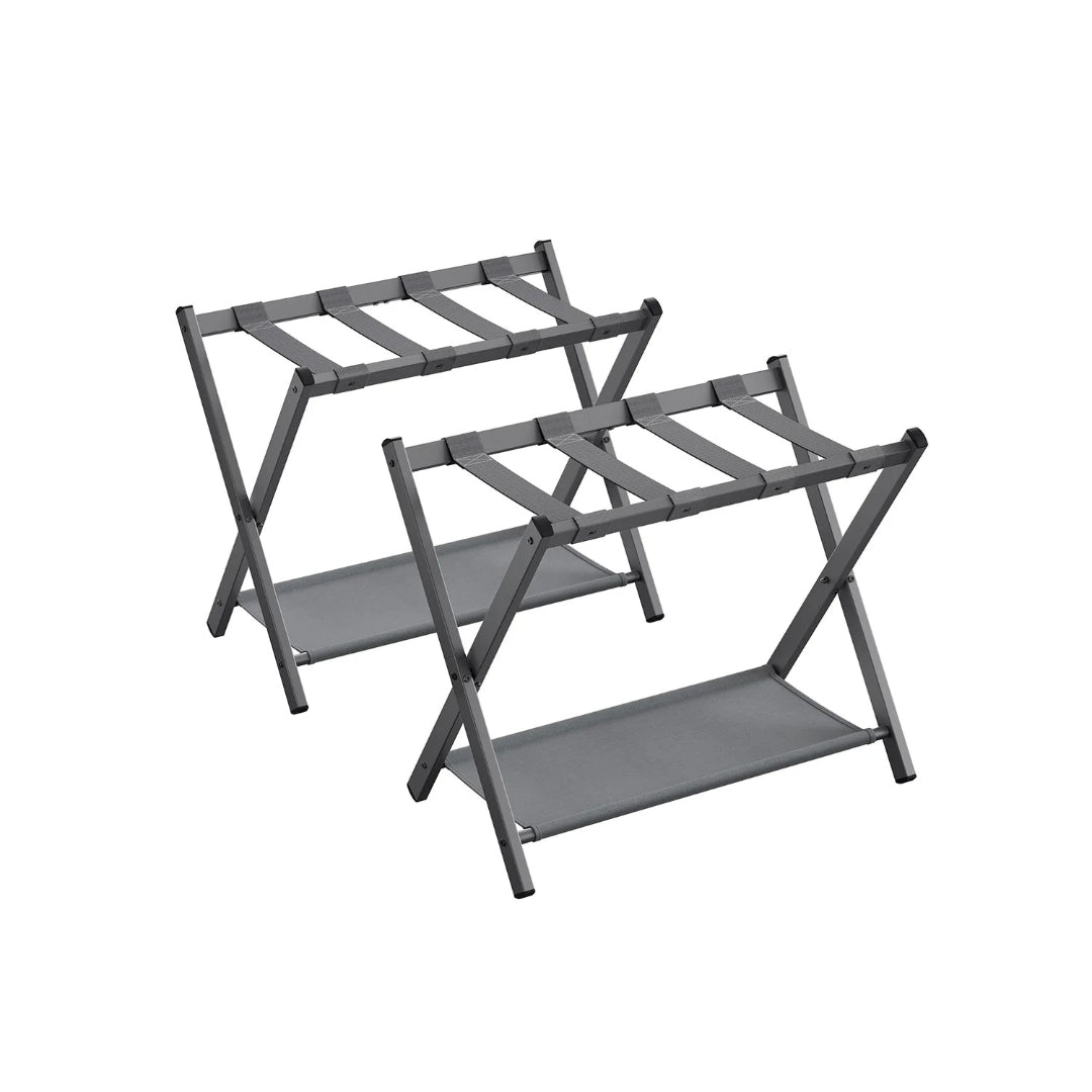 Folding Luggage Rack With Shelf Steel Suitcase Stand – product view 4 | Ridgefield Furniture