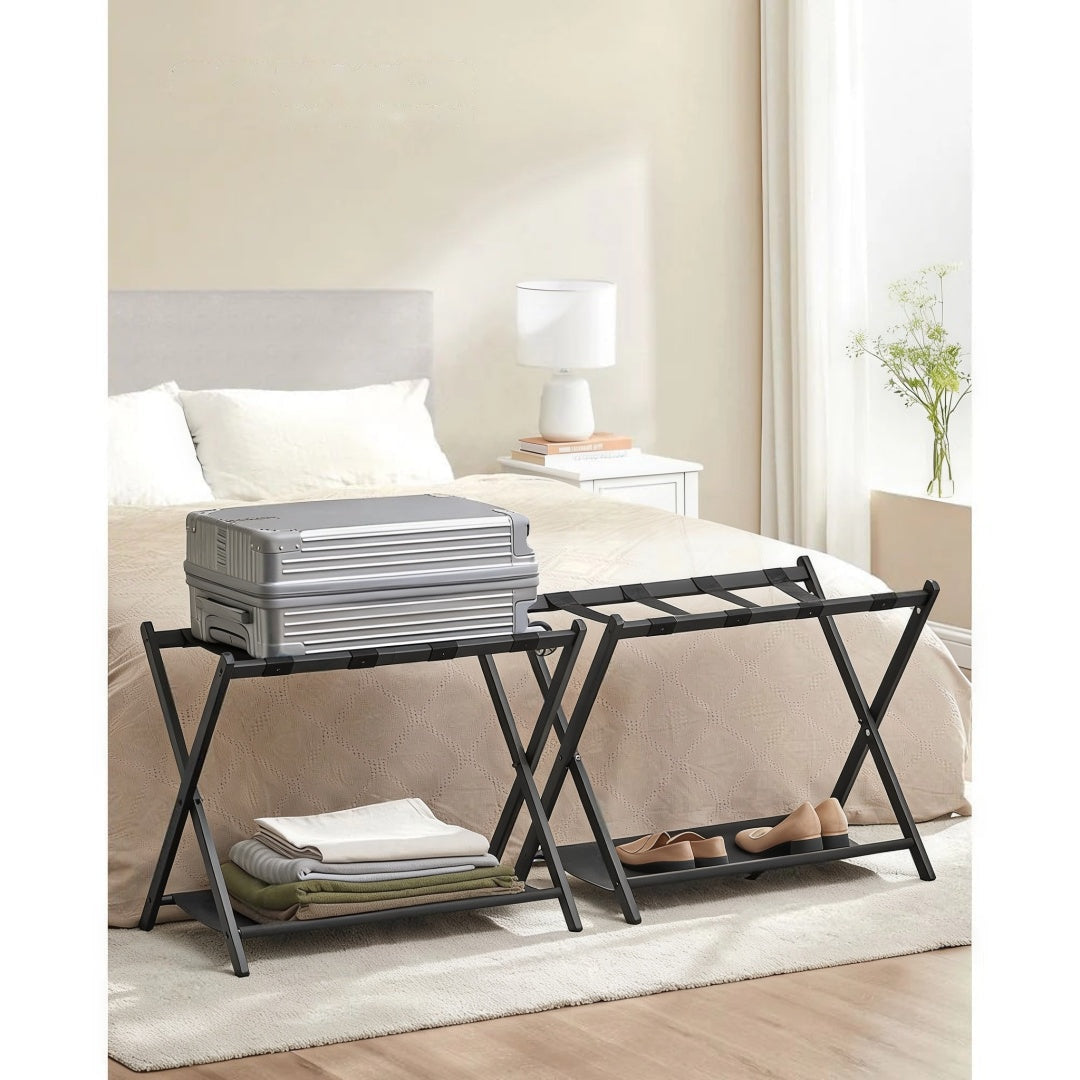 Folding Luggage Rack With Shelf Steel Suitcase Stand – product view 16 | Ridgefield Furniture