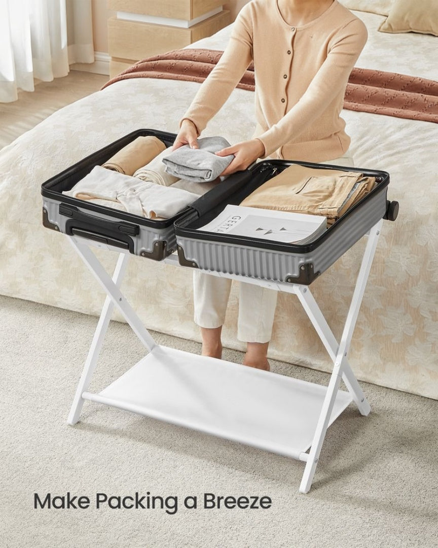 Folding Luggage Rack With Shelf Steel Suitcase Stand – product view 19 | Ridgefield Furniture
