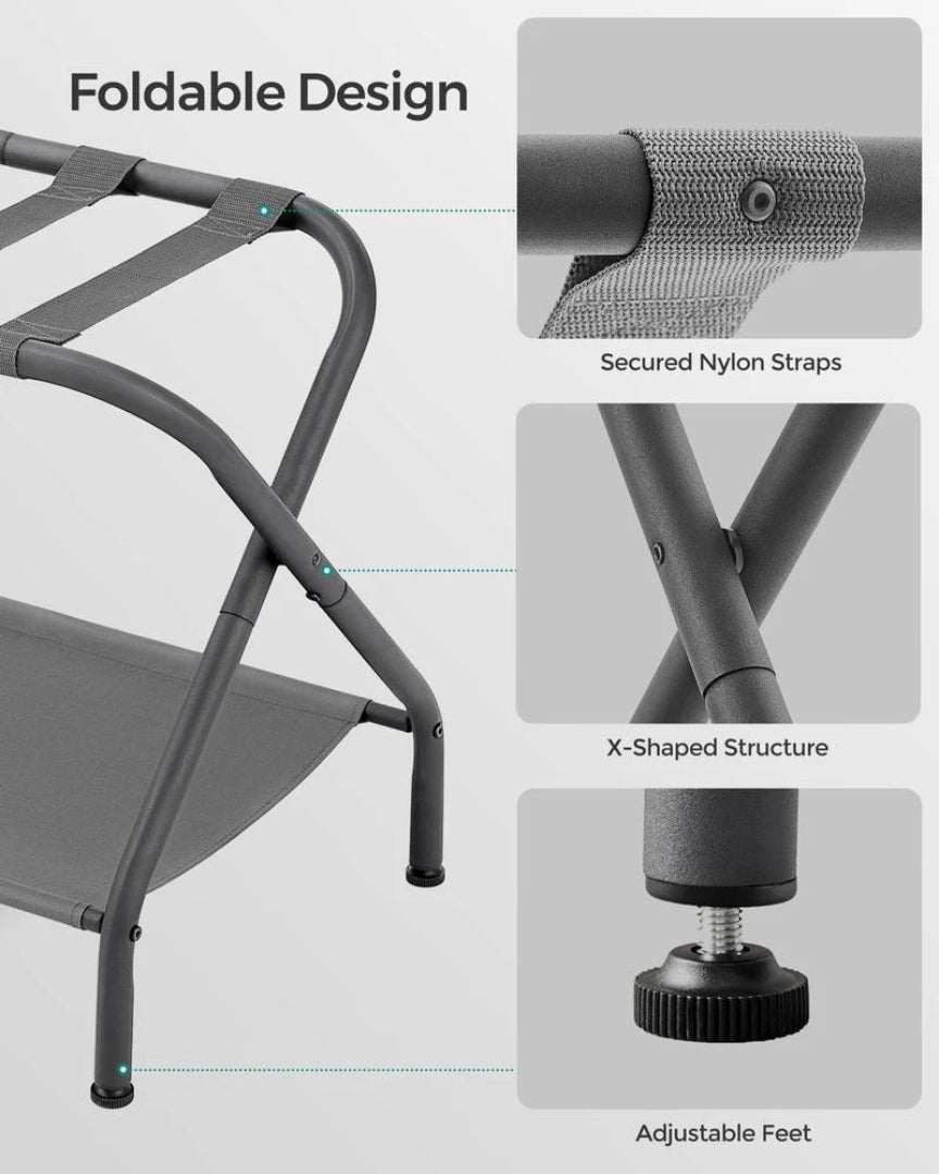 Folding Luggage Rack With Shelf Steel Suitcase Stand – product view 7 | Ridgefield Furniture