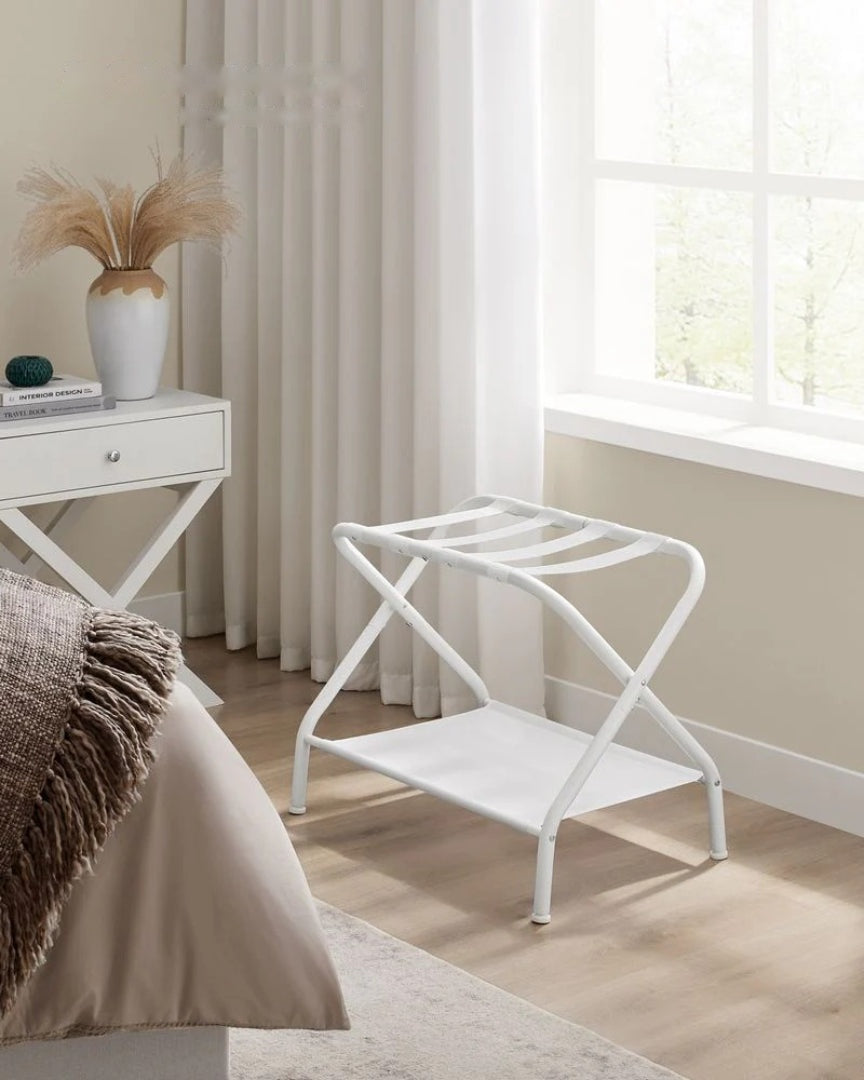 Folding Luggage Rack With Shelf Steel Suitcase Stand – product view 11 | Ridgefield Furniture
