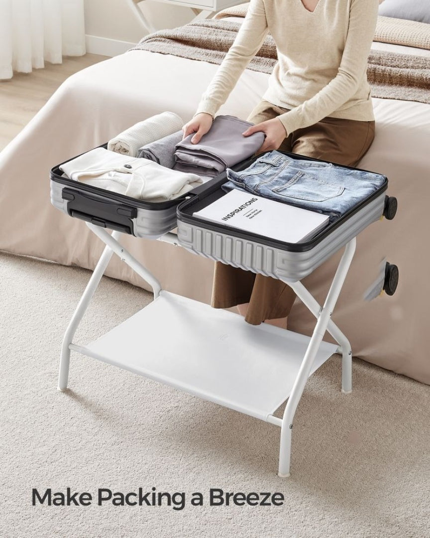Folding Luggage Rack With Shelf Steel Suitcase Stand – product view 12 | Ridgefield Furniture