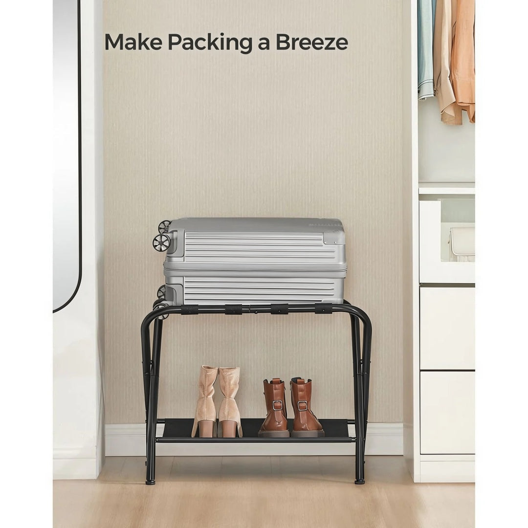 Folding Luggage Rack With Shelf Steel Suitcase Stand – product view 14 | Ridgefield Furniture