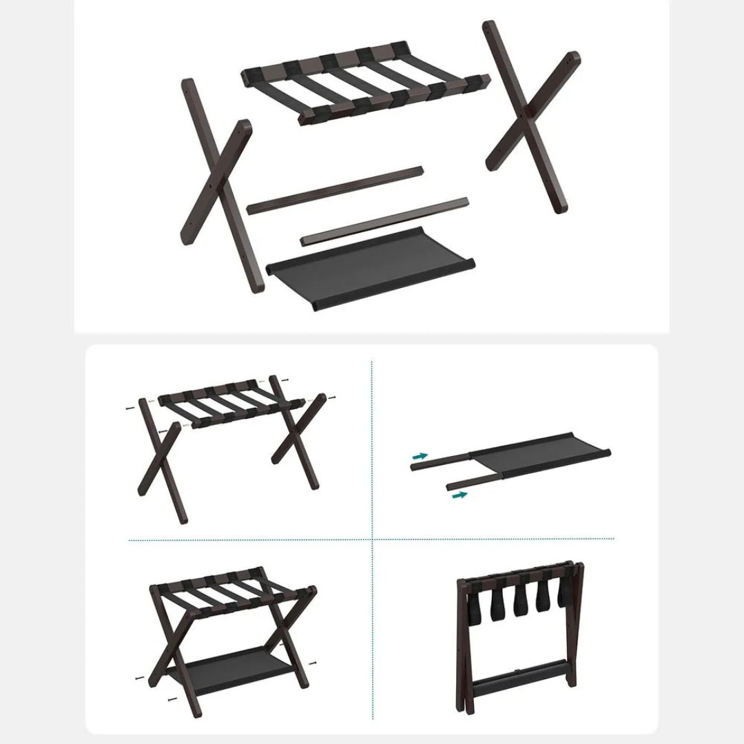 Folding Luggage Rack With Storage Shelf Bamboo Suitcase Stand – product view 11 | Ridgefield Furniture